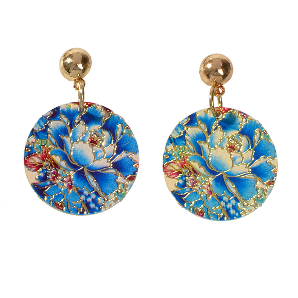 Ethnic Jewellery Blue Flower Round Drop Earrings Bohemian Women Accessories Gift