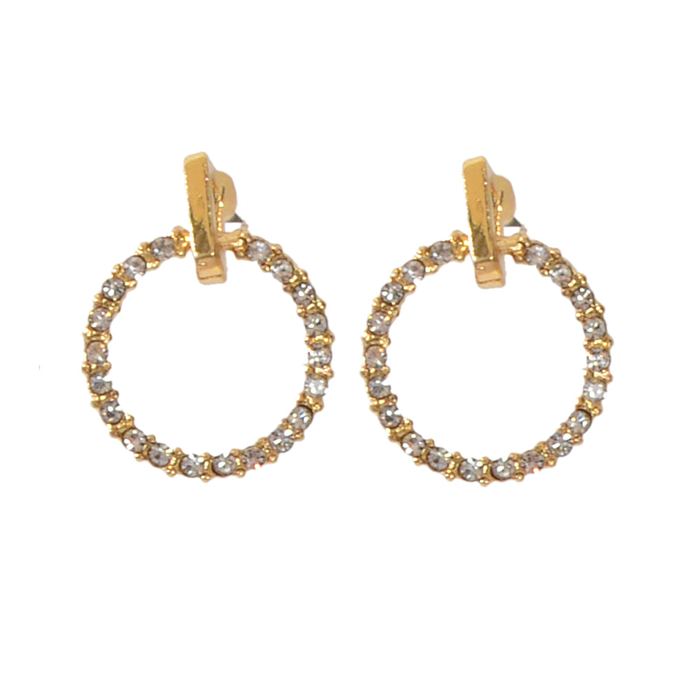 Luxurious Jewellery Stunning Rhinestone Decor Gold Circle Stud Women Earrings