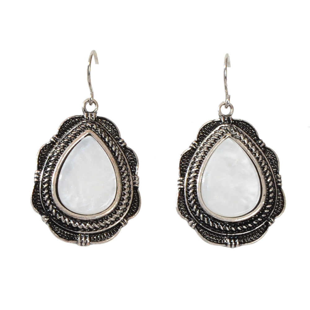 Tribal Ethnic Antique Silver Opal Water Drop Earrings Vintage Accessories Gift