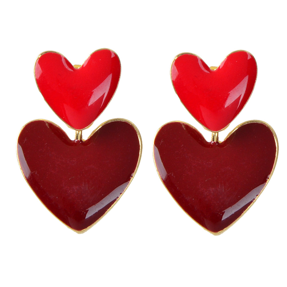 Personality Red Enamel Heart Stud Earrings Women Girls Ear Jacket Dainty Gifts