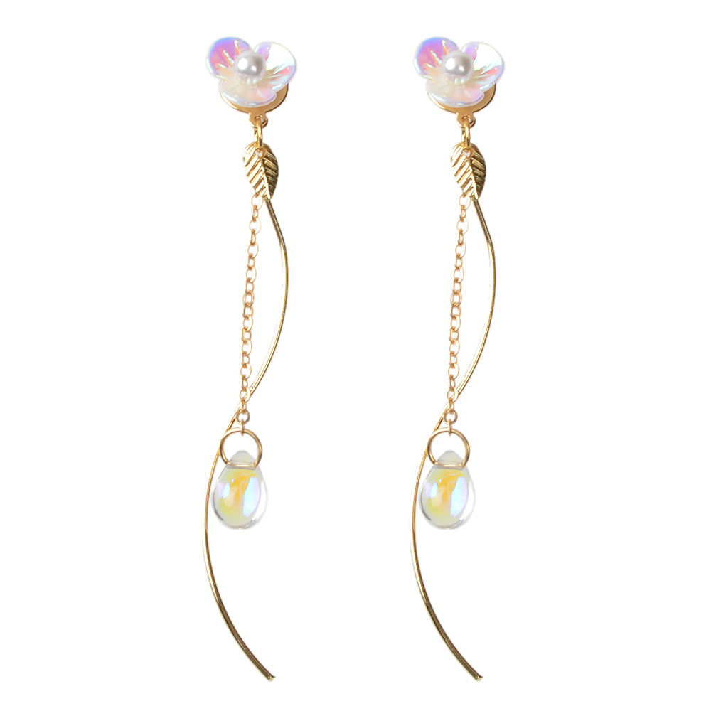 White Flower Gold Chain Dangle Earrings Women Accessories Tassel Stud Jewellery