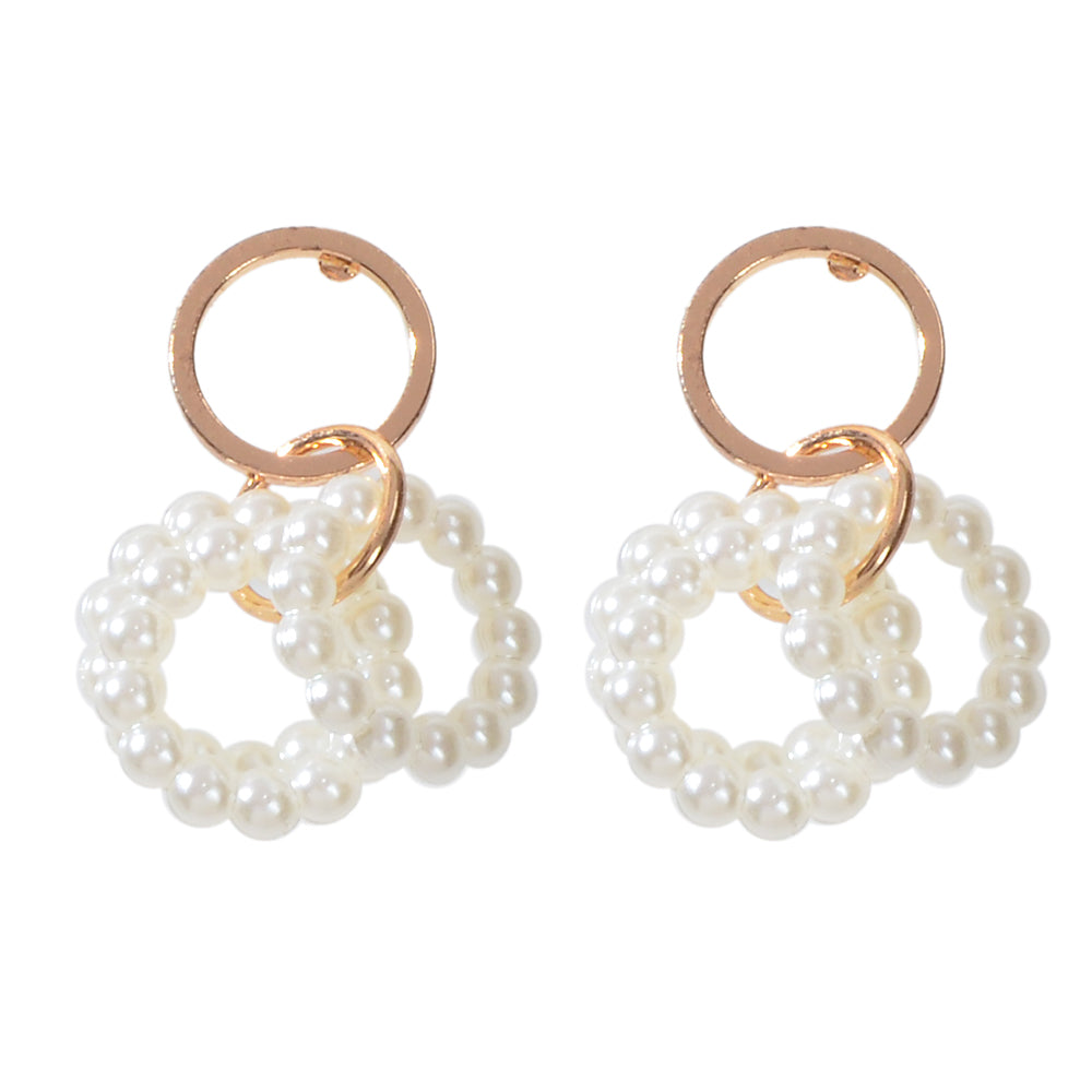 Pearl Decor Circle Dangle Drop Classical Earrings Ladies Girls Teens Hoop Stud