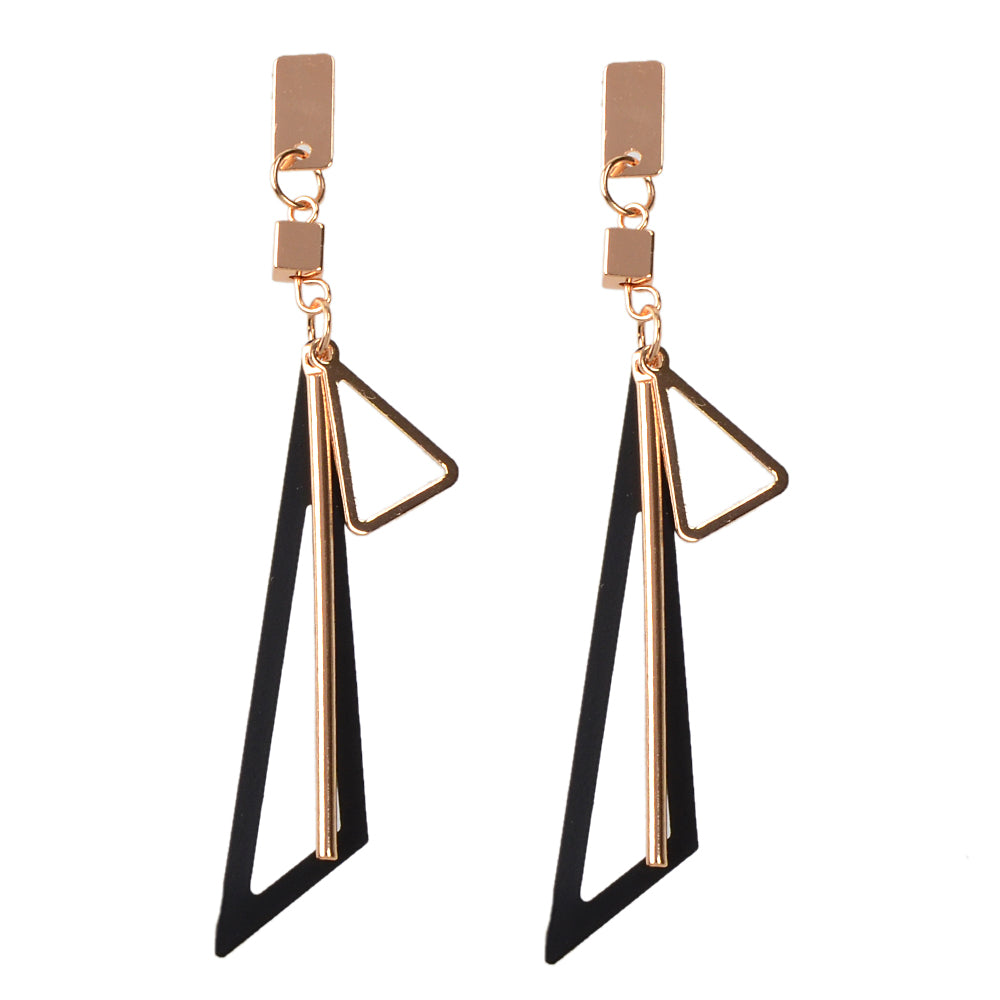 Gold Metal Geometric Triangle Dangle Stud Earring Women Textured Accessories