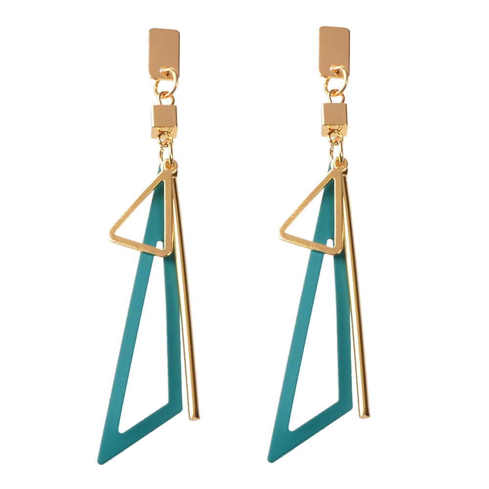 Gold Metal Geometric Triangle Dangle Stud Earring Women Textured Accessories