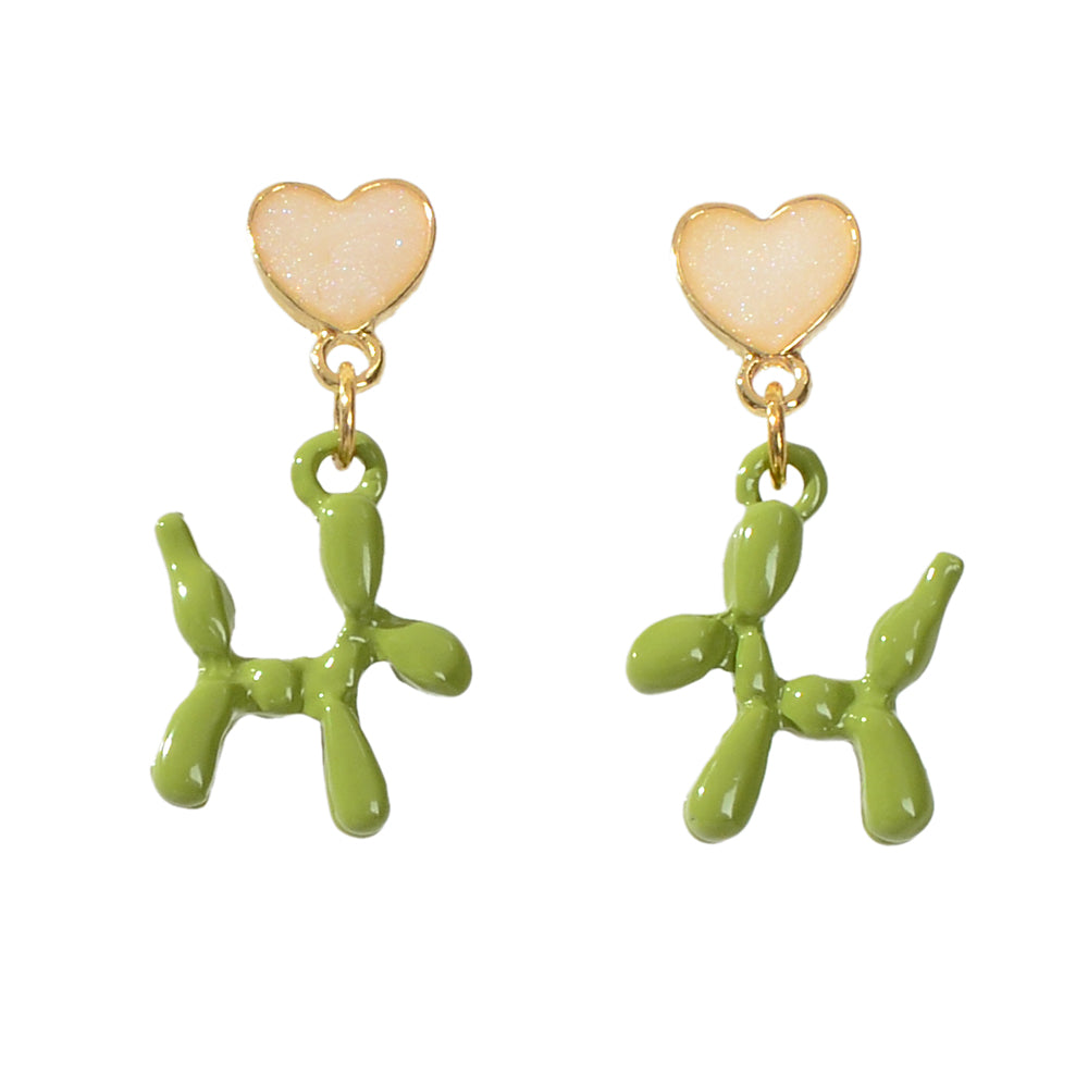 Lovely Jewellery Heart Green Dog Dangle Earrings Wholesale Price Cartoons Gift