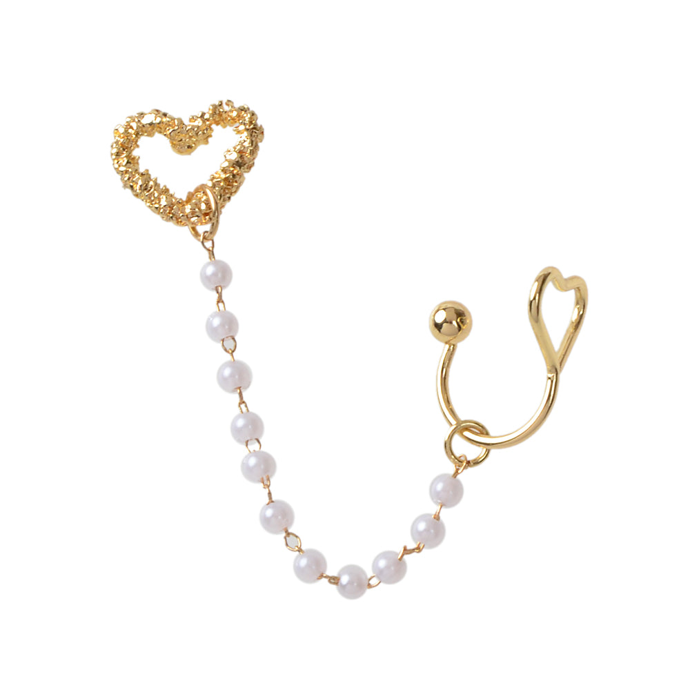 1pc Designer Jewelry Ear Cuff Pearl Gold Chain Heart Love Stud Cartilage Earring