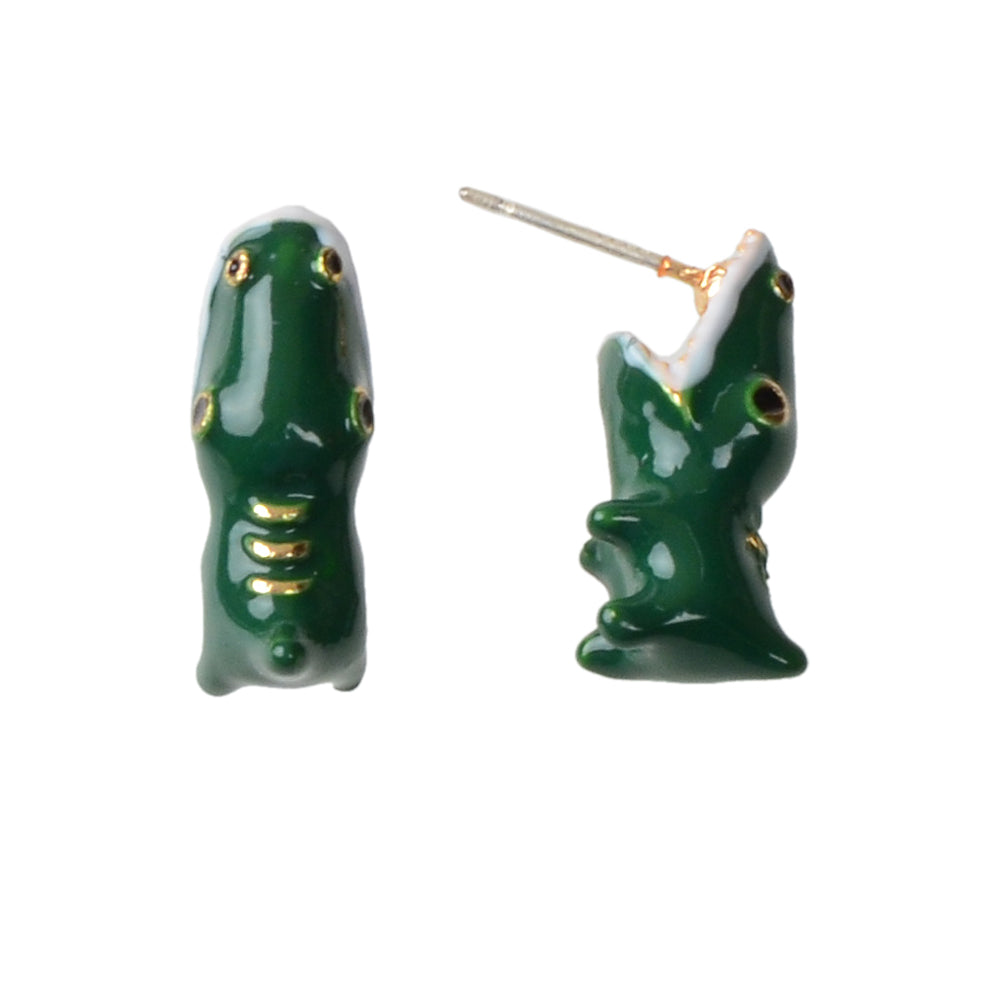 Punk Rock Jewelry Green Enamel Crocodile Head Statement Stud Earrings Teens Gift