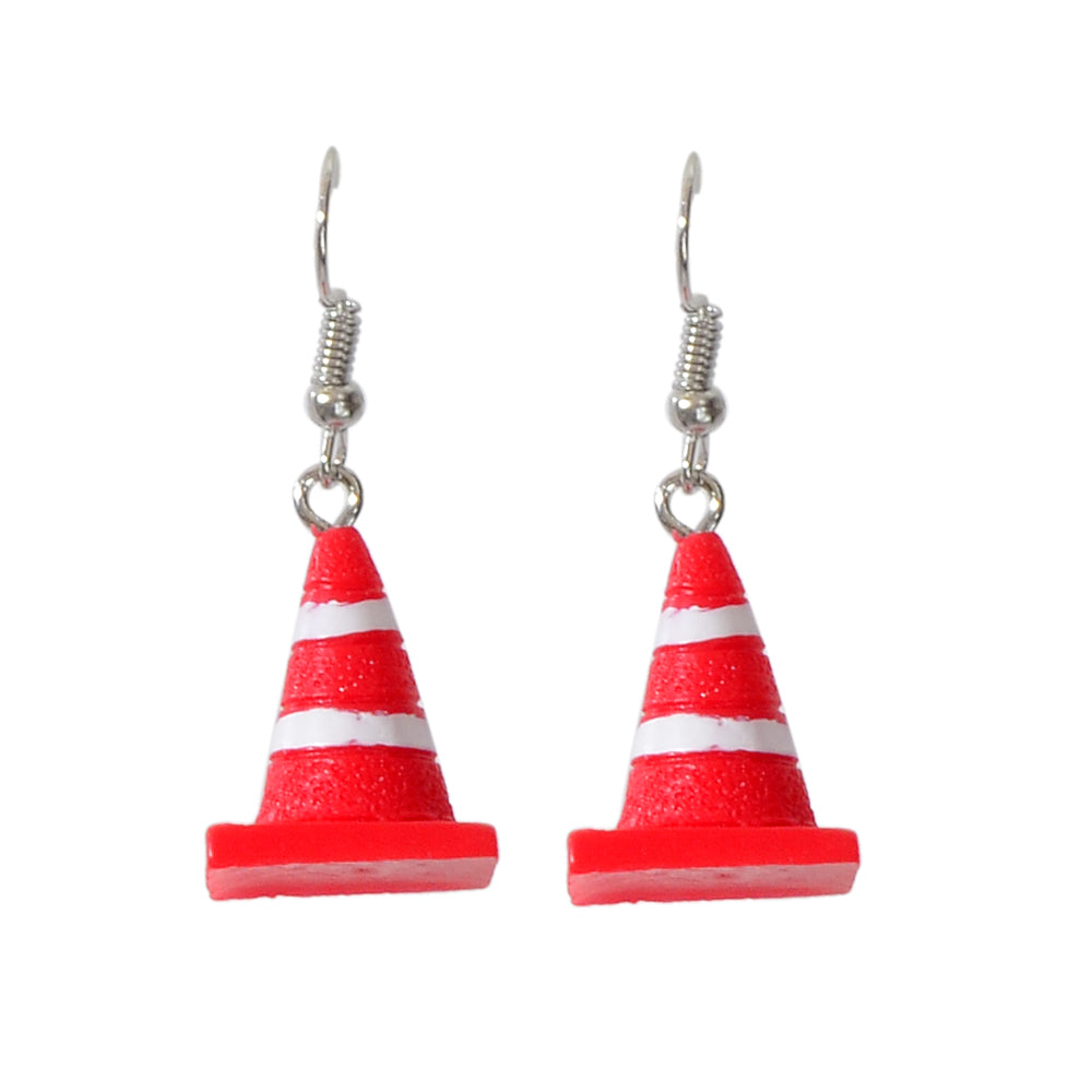 Punk Red Resin Acrylic Traffic Mark Cone Shape Drop Dangle Earrings Funny Gift