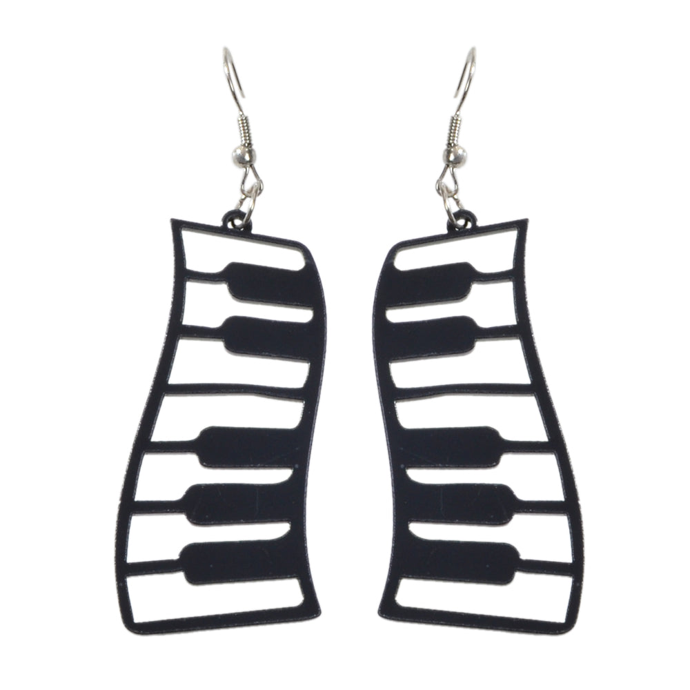 Designer Jewellery Black Resin Piano Keyboard Drop Dangle Statement Earrings