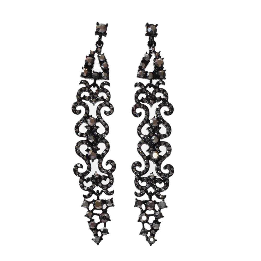 Rhinestone Black Hollow out Long Geometric Vintage Dangle Earrings Punk Jewelry