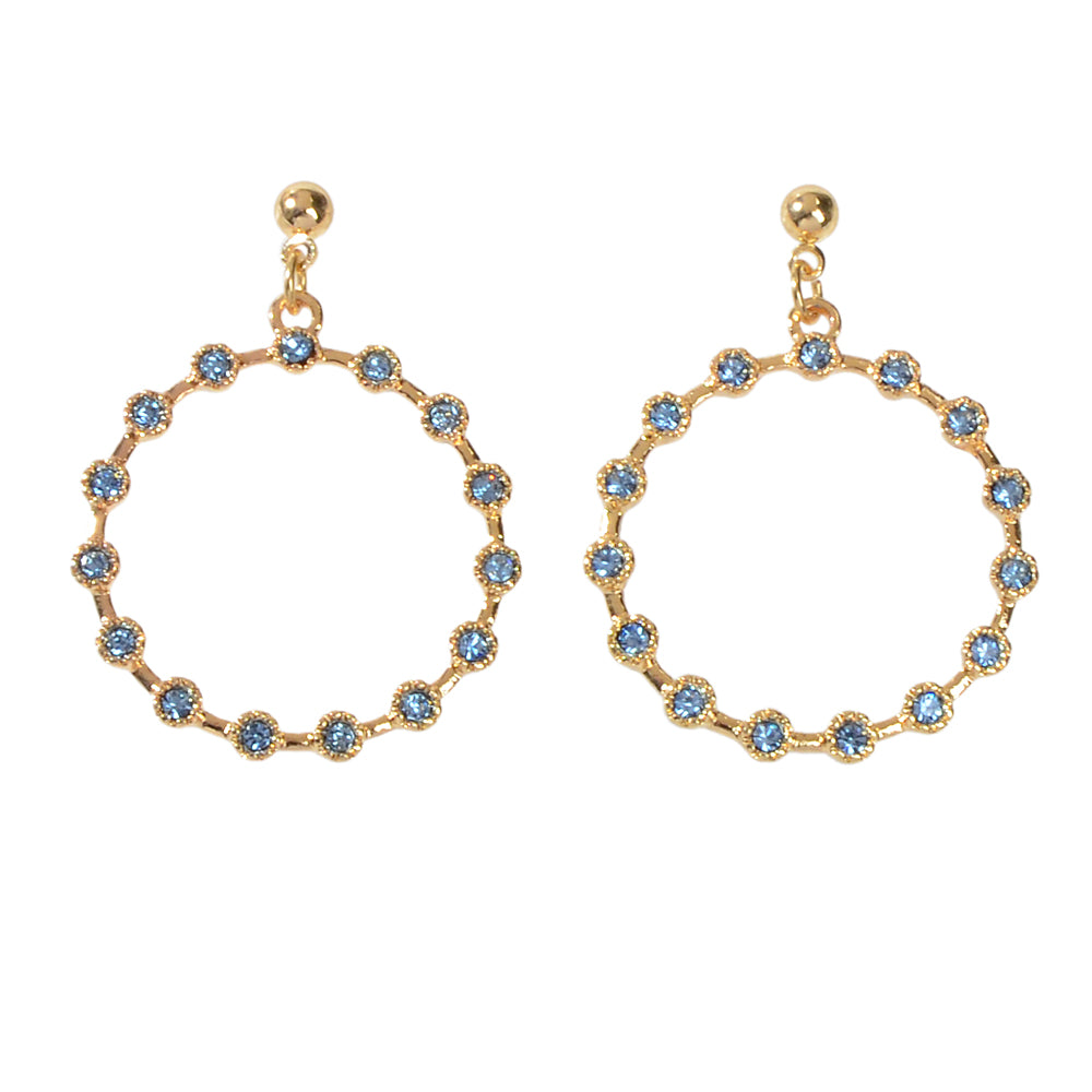 Fashion Ladies Jewelry Blue Rhinestone Gold Circle Dangle Party Bridal Earrings