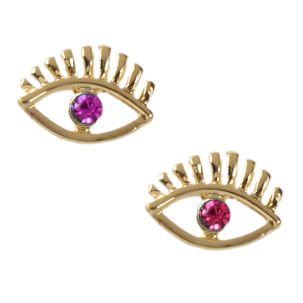 Blue Hotpink Rhinestone Decor Eye Shape Stud Earrings Women Girls Dainty Gifts