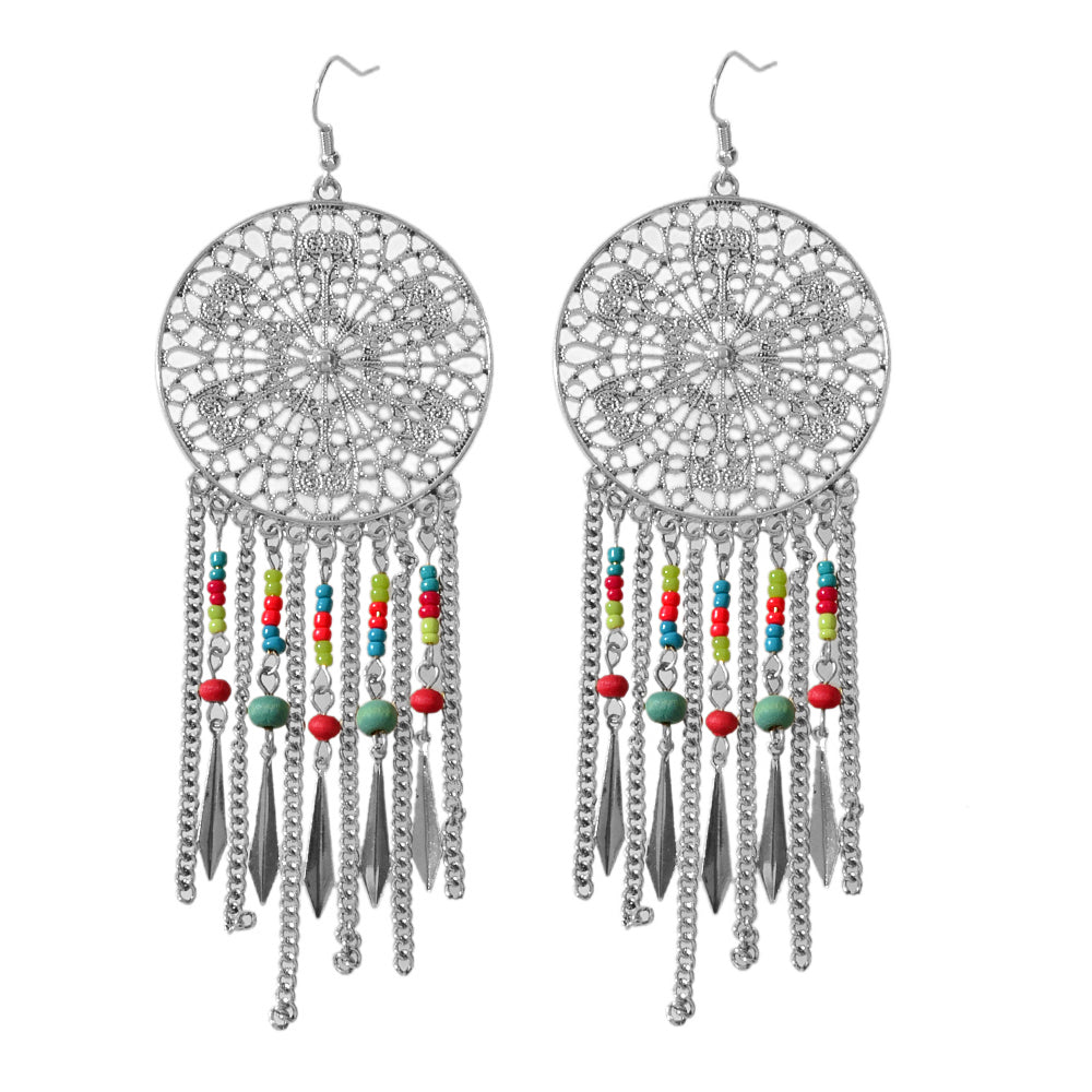 Antique Ethnic Jewellery Multicolour Seed Beads Tassel Dangle Bohemian Earrings