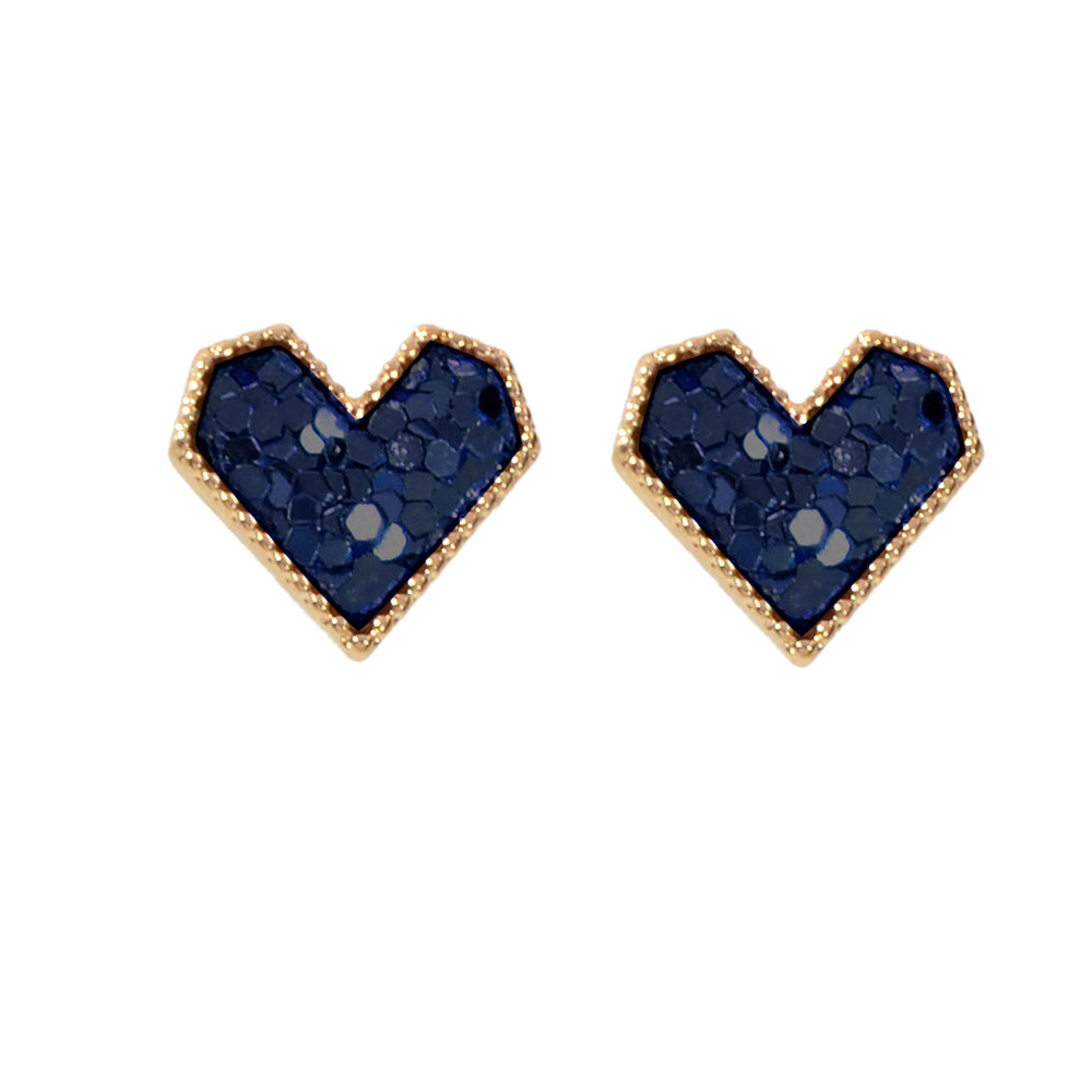 Cute Funny Blue Pink Shining Sequins Heart Stud Classics Wedding Party Earrings