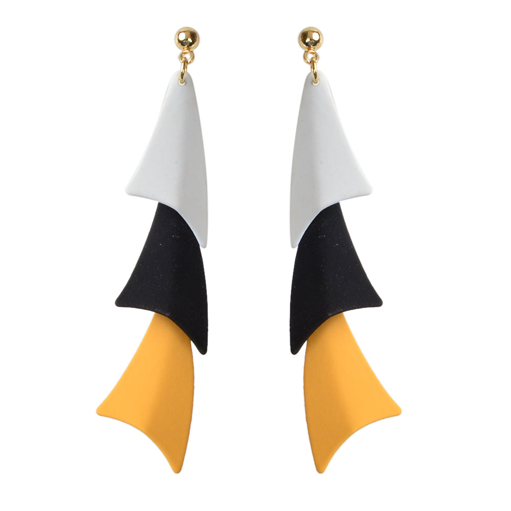 Tiered Black White Orange Geometric Drop Earrings Women Girls Stud Accessories