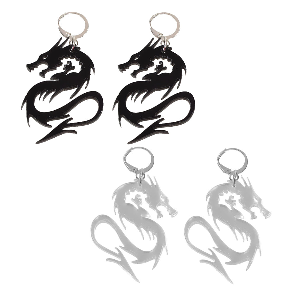 2pairs Hiphop Jewellery Acrylic Black Gold Dragon Drop Earrings Punk Accessories