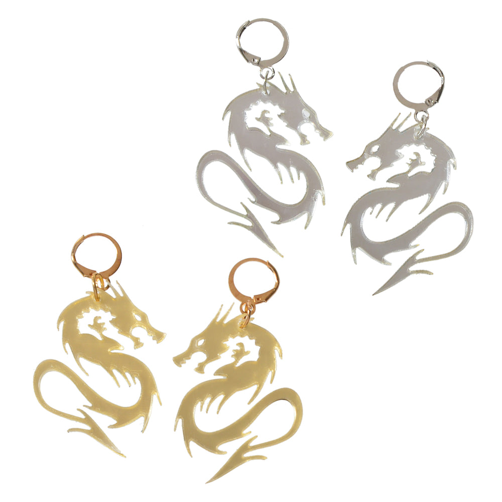 2pairs Hiphop Jewellery Acrylic Black Gold Dragon Drop Earrings Punk Accessories