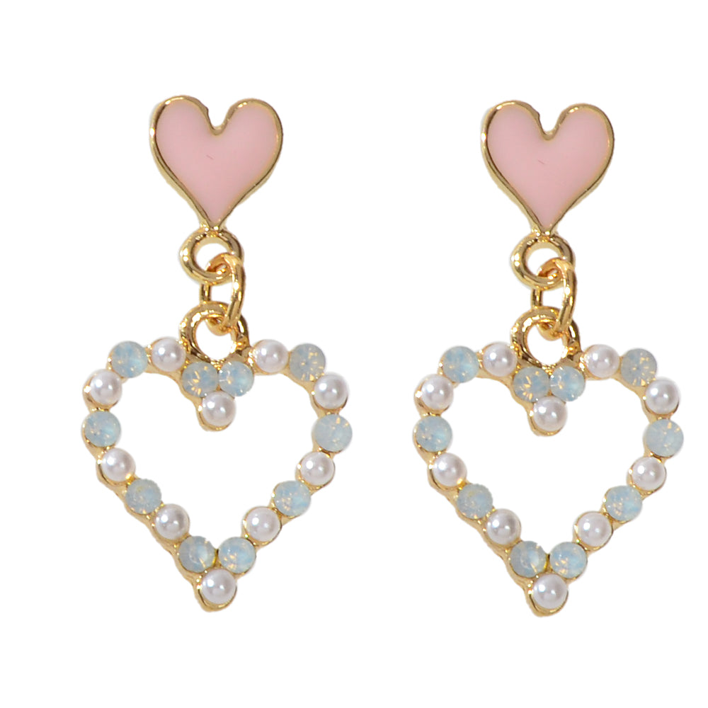 Personality Pink Enamel Pearl Heart Drop Earrings Dainty Gifts for Women Girls