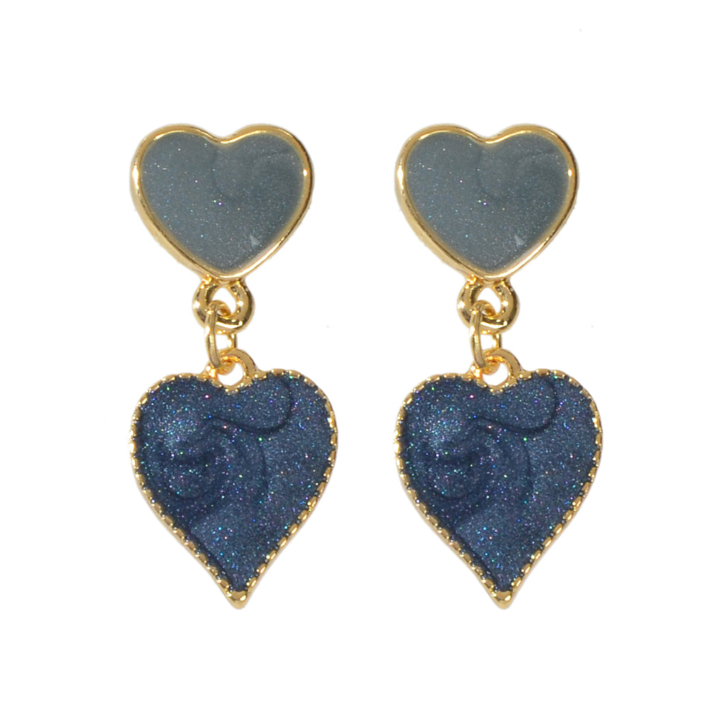 Nice Collection Blue Enamel Heart Drop Love Earrings Dainty Gift for Women Girls