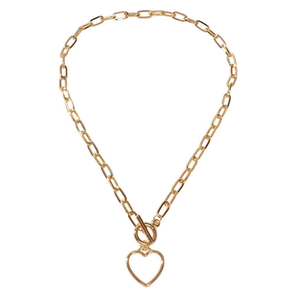 Punk Chunky Chain Love Heart Pendant Lariat Necklace Women Girls Teens Jewellery