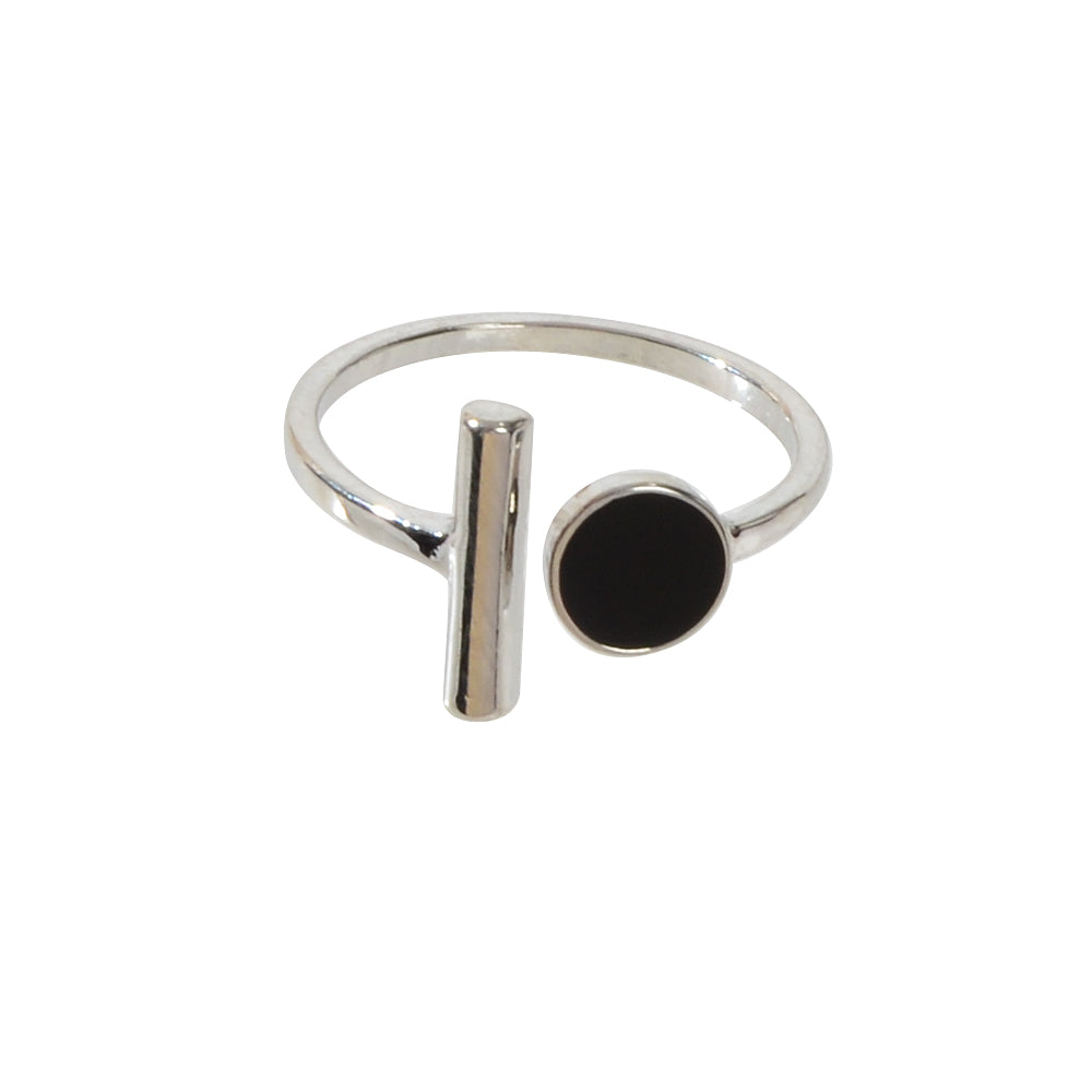 Textured Jewellery Black Enamel Round Bar Silver Open Cuff Finger Women Ring