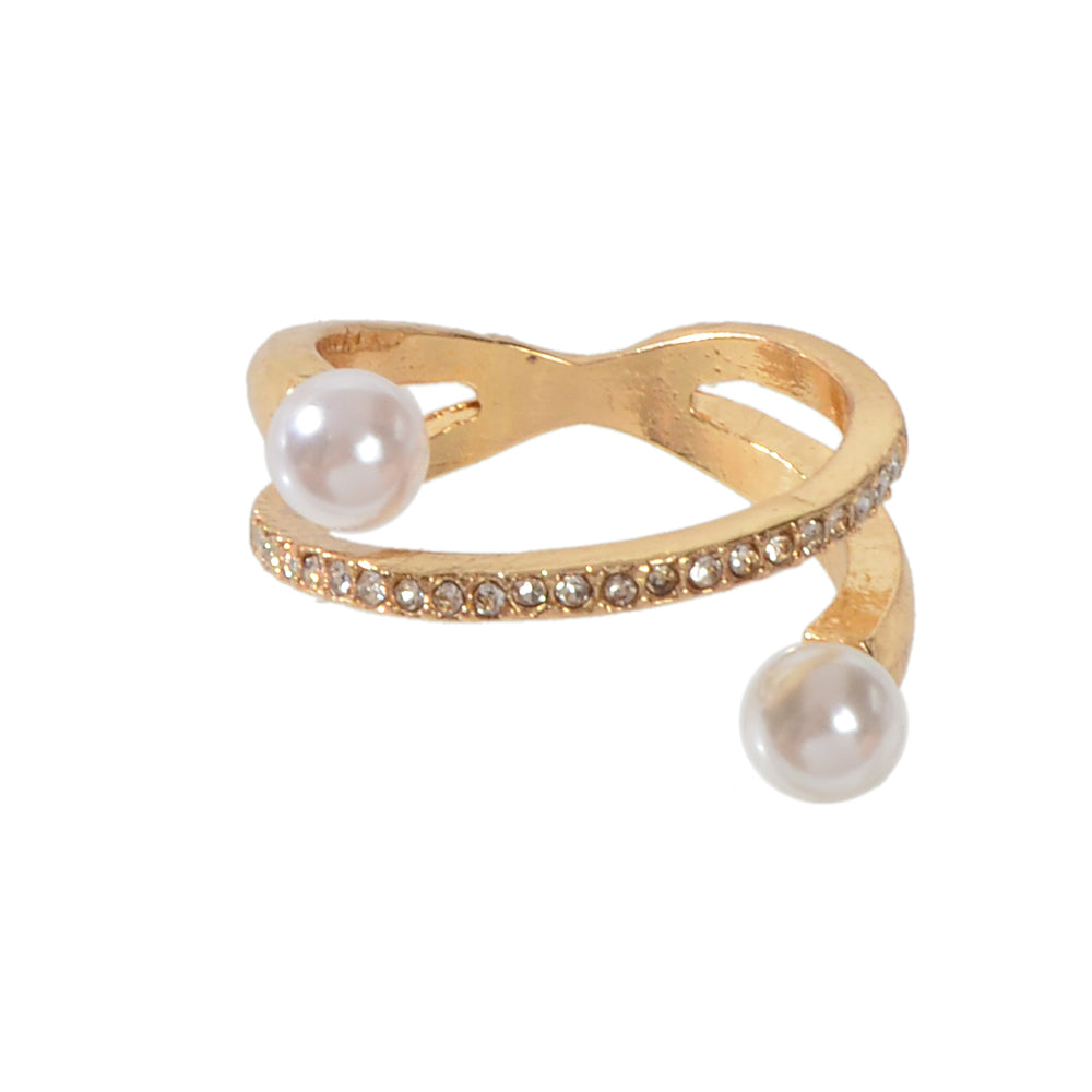 Textured Jewellery Rhinestone Pearl Eternity Gold Finger Ring for Wedding Party