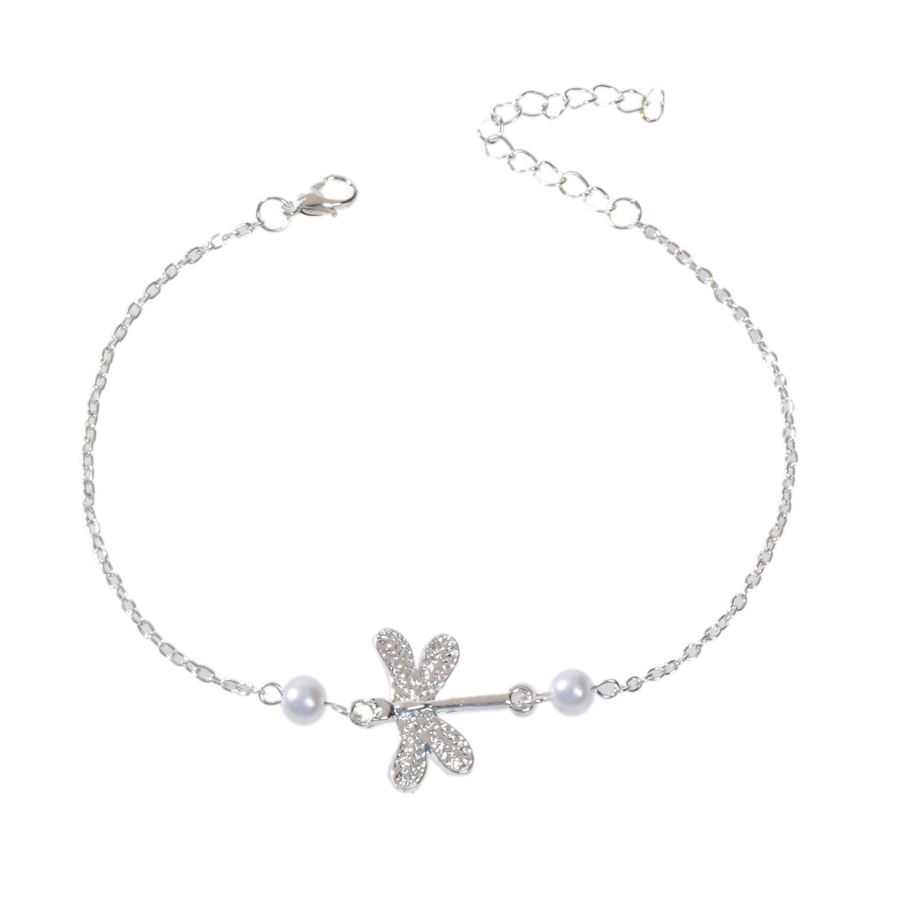 1pc Foot Beach Jewellery Pearl Silver Chain Dragonfly Anklet Bracelet Party Gift