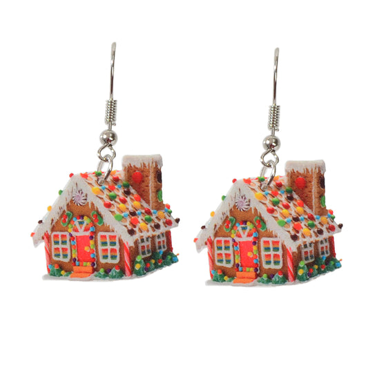 Colorful Christmas Jewellery Snow House Drop Dangle Earrings Party Festival Gift