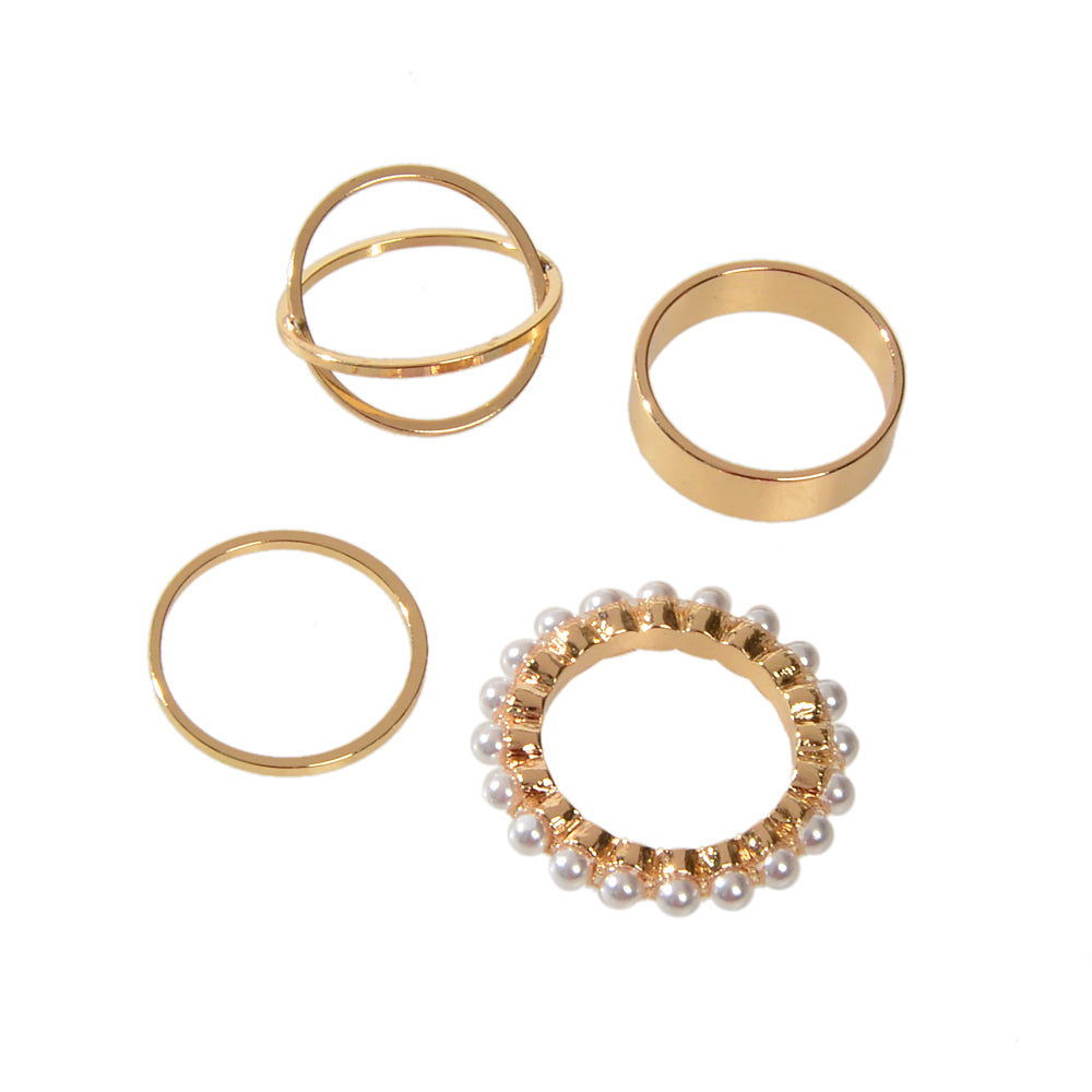 4 pcs Fashion Jewellery Pearl Decor Gold Geometric Midi Finger Knuckle Rings set