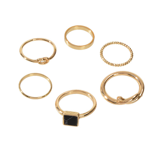 6 pcs Fashion Jewellery Black Stone Decor Gold Silver Midi Finger Knuckle Rings